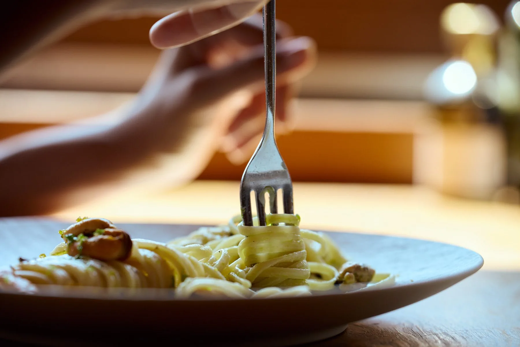 Dettaglio di un piatto di pasta servito agli ospiti
